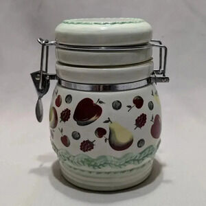 Vintage LTD Commodities Ceramic Canister Cream Color & Fruit Design